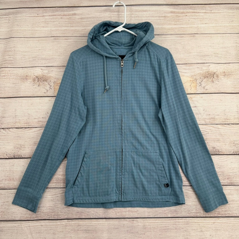 prAna Full Zip Hoodie Mens Medium Blue Textured Organic Cotton Blend